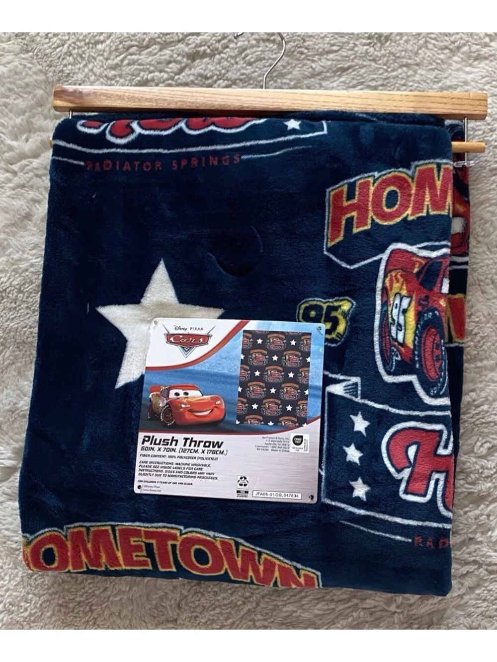 DISNEY Pixar CARS LIGHTNING MCQUEEN 95 Hometown Hero Throw Blanket 50” X 70” NEW